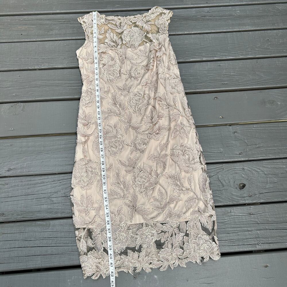 Tadashi Shoji Chloe Embroidered Lace Tulle Illusion Boat Neck Gold Dress 10 - Picture 9 of 16